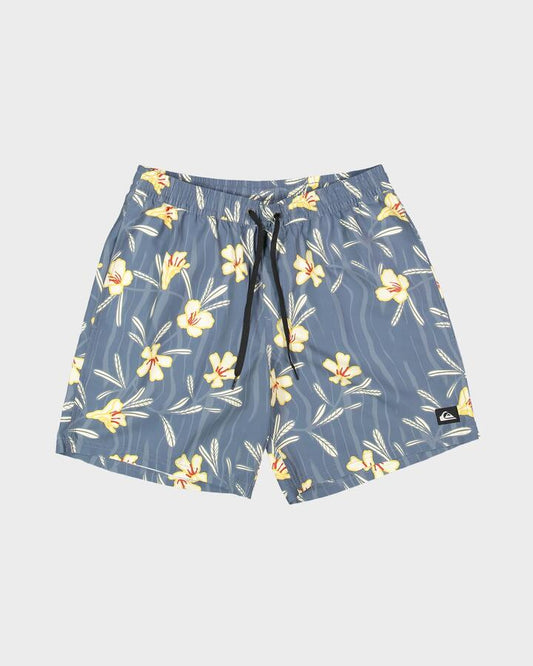Image of a model wearing Shorts. Productname: Quiksilver Mens Everyday Vollwy 15" Swim Shorts China Blue Dusty Floral - in China Blue Dusty Floral colour by brand - Quiksilver