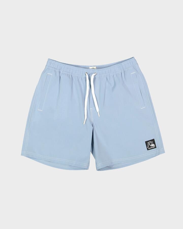 Image of a model wearing Shorts. Product name - Quiksilver Mens Original Volley 17" Swim Shorts Ashley Blue - in Ashley Blue colour by brand - Quiksilver