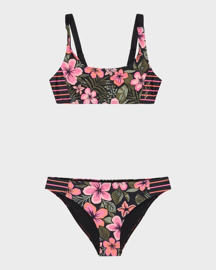 Image of Accessories. Product name - Roxy Girls 6-16 Active Rg Two Piece Anthracite Fearless Floral in Anthracite Fearless Floral colour by brand - Roxy