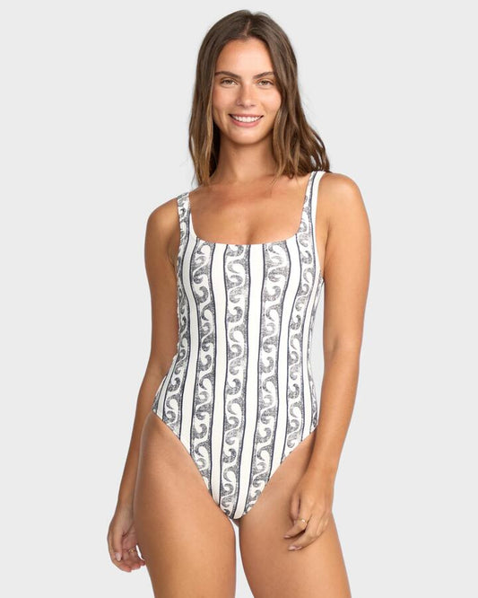 Image of Swimwear. Product name - Billabong Womens Wave Watcher Scoop Front One Piece Swimsuit White/Black in White/Black colour by brand - Billabong