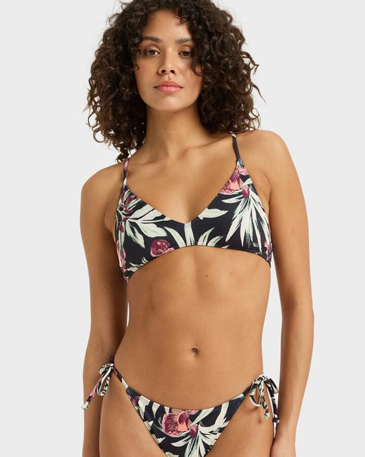 Image of Swimwear. Product name - Roxy Womens Pt Beach Classics Strappy Bikini Top Anthracite Wind Swept Floral in Anthracite Wind Swept Floral colour by brand - Roxy