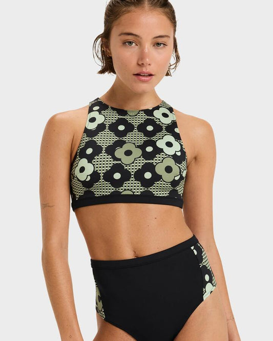 Image of Swimwear. Product name - Roxy Womens Pro Wave Crop Top Bikini Top Anthracite Roxy Pro in Anthracite Roxy Pro colour by brand - Roxy