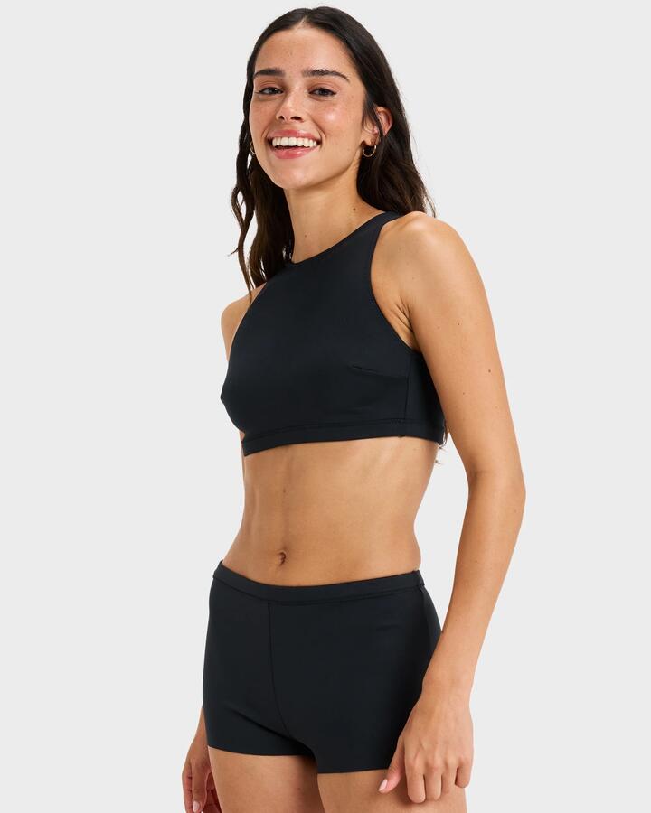 Image of Swimwear. Product name - Roxy Womens Pro Wave Crop Top Bikini Top Anthracite in Anthracite colour by brand - Roxy