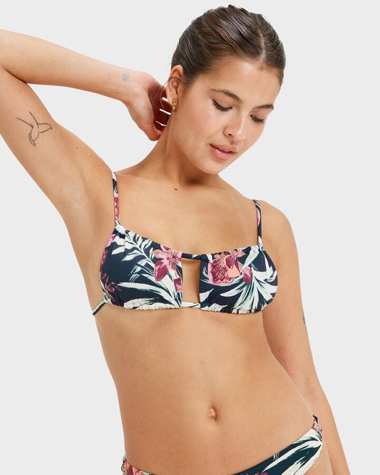 Image of a model wearing Tops. Productname: Roxy - Womens Pt Beach Classics Adj Bralette Bikini Top - Anthracite Wind Swept Floral - in Anthracite Wind Swept Floral colour by brand - Roxy