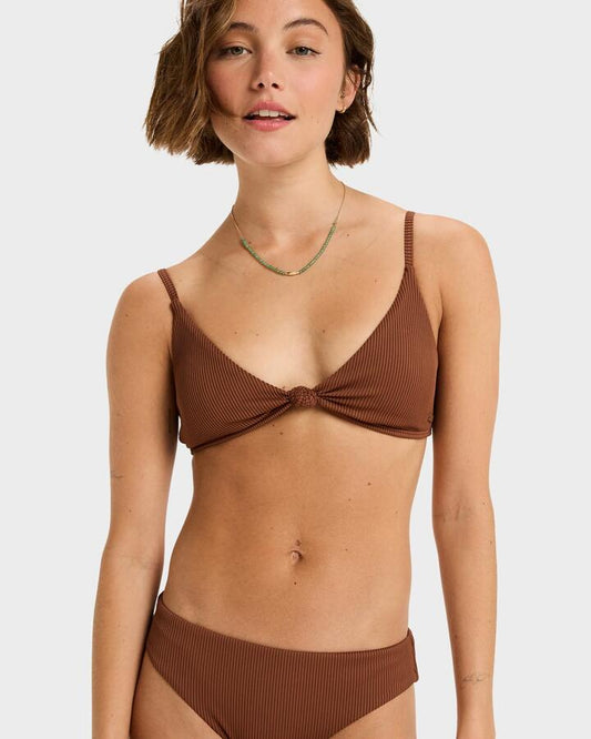 Image of Swimwear. Product name - Roxy Womens Roxy Love The Surf Knot Bikini Top Tiramisu in Tiramisu colour by brand - Roxy