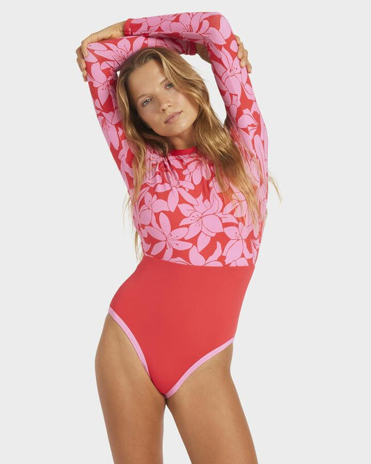 Image of Bodysuits. Productname: Roxy Womens Khloe Onesie Rash Vest Tomato Klaeido - in Tomato Klaeido colour by brand - Roxy
