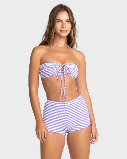 Image of a model wearing Tops. Productname: Billabong - Womens Josie Summer Hi Bandeau Bikini Top - Purple Punch - in Purple Punch colour by brand - Billabong