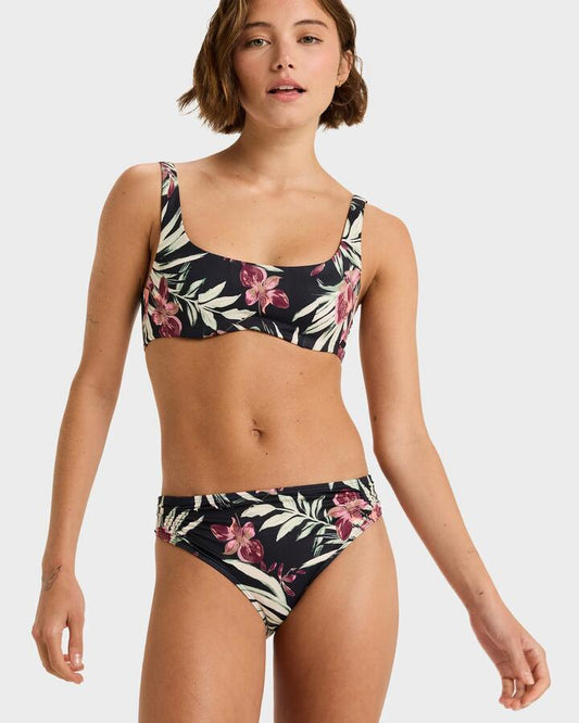 Image of Swimwear. Productname: Roxy Womens Beach Classics Bikini Bottom Anthracite Wind Swept Floral - in Anthracite Wind Swept Floral colour by brand - Roxy