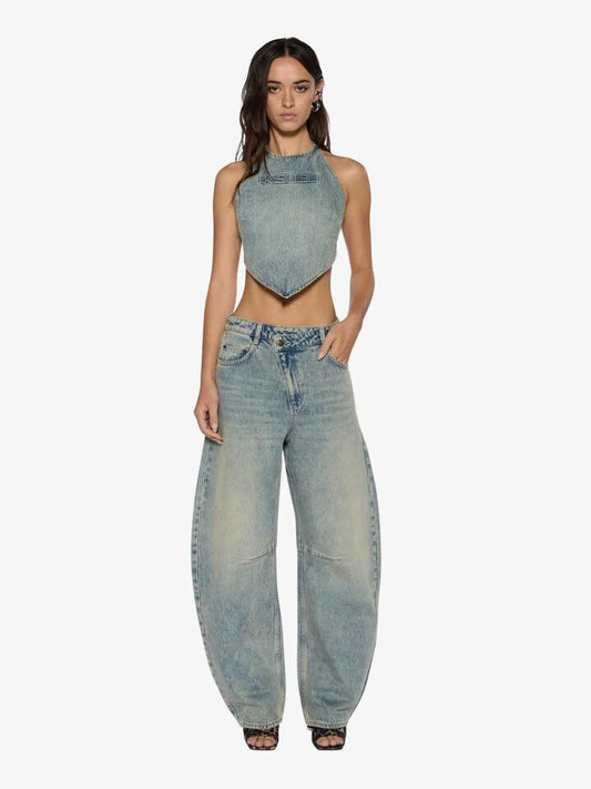 Image of a model wearing Denim. Productname: Ksubi Barrel Jean Folk in DENIM colour by brand - Ksubi