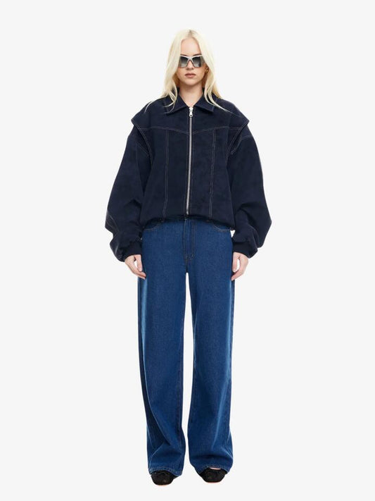 Image of a model wearing Outerwear. Productname: Lioness Vista Bomber in WASHED NAVY colour by brand - Lioness