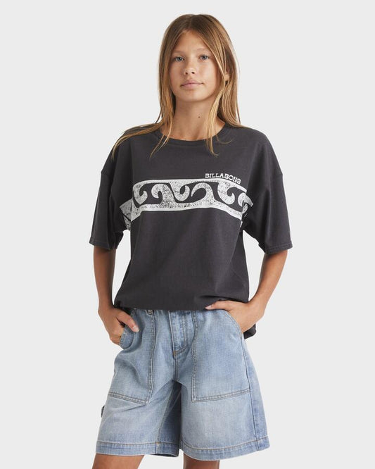 Image of a model wearing Shorts. Productname: Billabong Girls 6-14 Mindy Denim Shorts Water - in Water colour by brand - Billabong