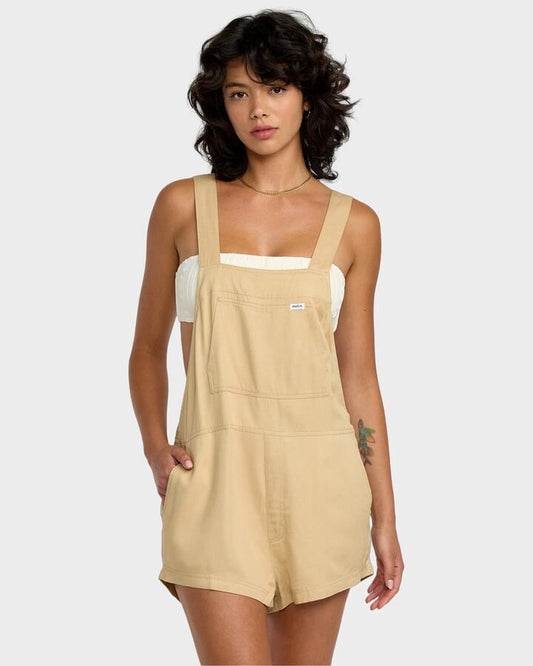 Image of Bodysuits. Product name - RVCA Womens Cleared Cover Up Romper Sanddune in Sanddune colour by brand - RVCA