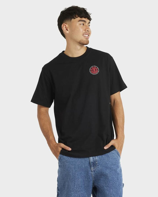 Image of a model wearing Tops. Productname: Element Mens Seal Back T-Shirt Flint Black - in Flint Black colour by brand - Element