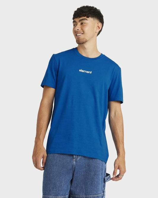 Image of a model wearing Tops. Productname: Element Mens Lowcase Bp T-Shirt Royal Blue - in Royal Blue colour by brand - Element