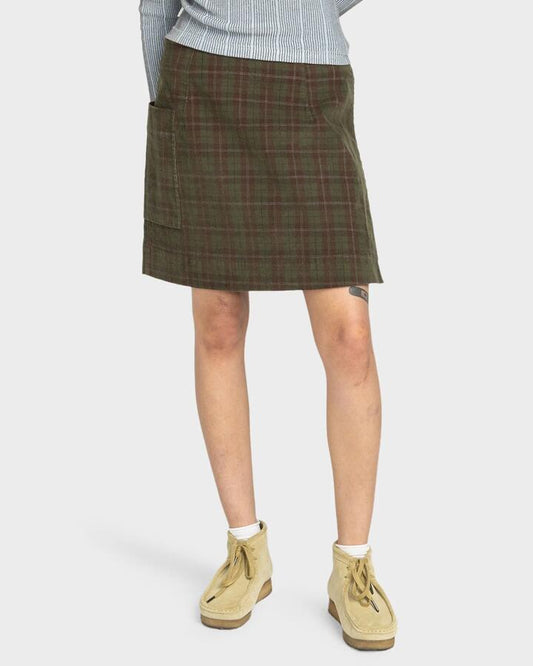 Image of a model wearing Skirts. Productname: Element Womens Westward Cord Mini Skirt Corduroy Checks - in Corduroy Checks colour by brand - Element