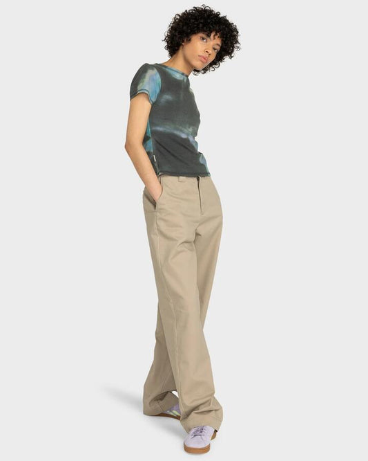 Image of a model wearing Pants. Productname: Element Womens Work Chino Pants Aluminum - in Aluminum colour by brand - Element