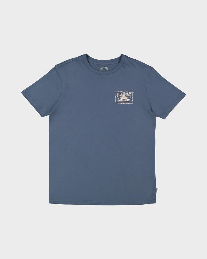 Image of a model wearing Tops. Productname: Billabong Boys 0-7 Double Spread T-Shirt Steel Blue - in Steel Blue colour by brand - Billabong