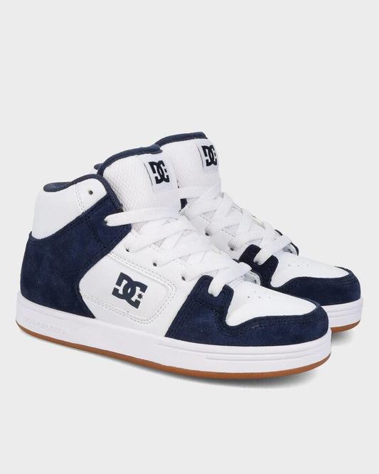 Image of Shoes. Product name - DC Shoes Boys 8-16 Manteca 4 Hi Skate Shoes White/Navy in White/Navy colour by brand - DC Shoes