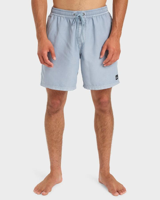 Image of a model wearing Shorts. Productname: Quiksilver Mens Everyday Volley 17" Swim Shorts Ashley Blue - in Ashley Blue colour by brand - Quiksilver