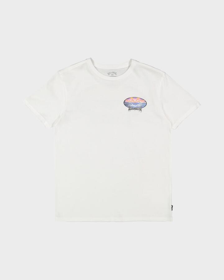 Image of a model wearing Tops. Productname: Billabong Boys 0-7 Groms Quadtriple T-Shirt White - in White colour by brand - Billabong