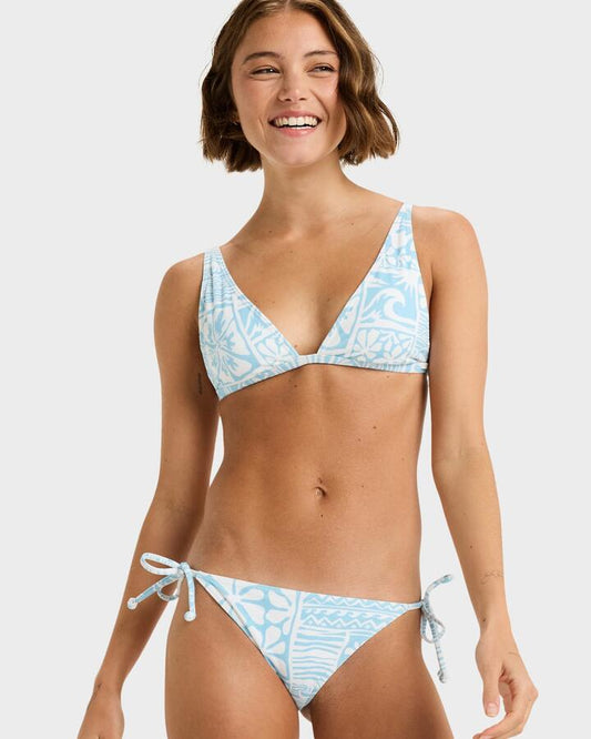 Image of Swimwear. Productname: Roxy - Womens Flowers Wave Elongated Tiki Tri Bikini Top - Sky Blue Surfenirs - in Sky Blue Surfenirs colour by brand - Roxy