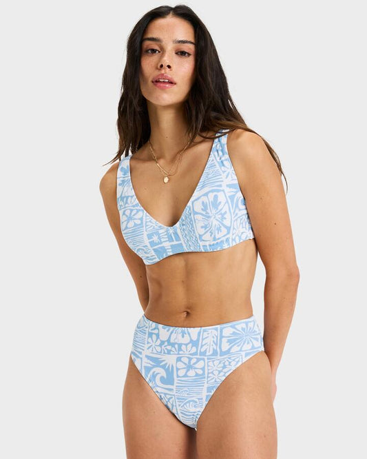 Image of Swimwear. Productname: Roxy - Womens Flowers Wave D Cup Bikini Top - Sky Blue Surfenirs - in Sky Blue Surfenirs colour by brand - Roxy