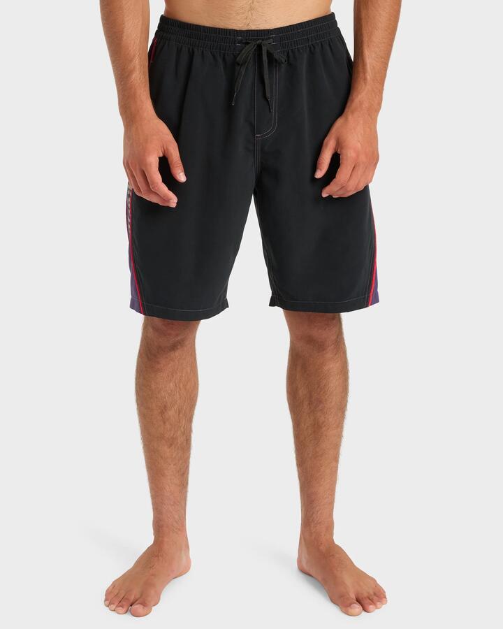 Image of a model wearing Shorts. Product name - Quiksilver Mens Mercury Volley 20" Swim Shorts Black in Black colour by brand - Quiksilver