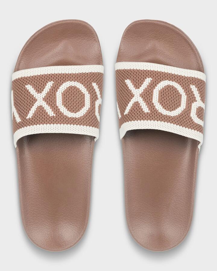Image of Slippers. Product name - Roxy Womens Slippy Knit Slides Tiramisu in Tiramisu colour by brand - Roxy