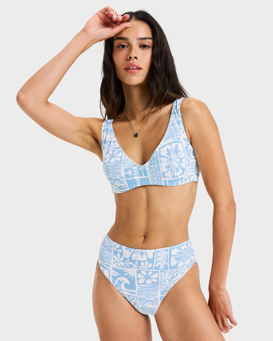 Image of Swimwear. Product name - Roxy Womens Wave Mid Waist Bikini Bottom Sky Blue Surfenirs in Sky Blue Surfenirs colour by brand - Roxy