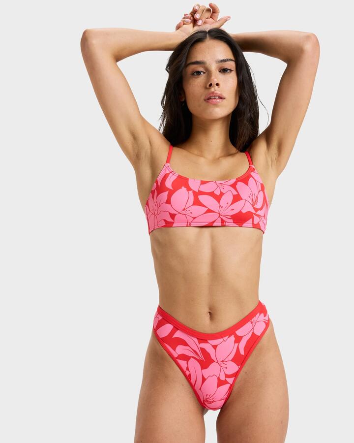 Image of Swimwear. Product name - Roxy Womens Khloe Medium Bikini Bottom Tomato Klaeido in Tomato Klaeido colour by brand - Roxy