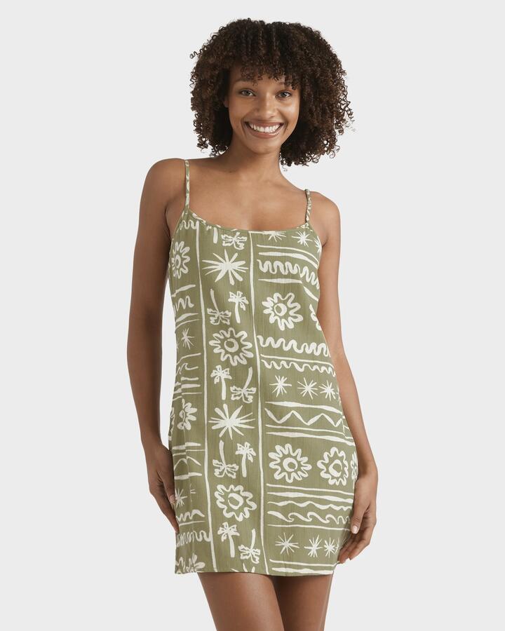 Image of Dresses. Product name - Billabong Womens Beach Haze Mini Dress Green Tea in Green Tea colour by brand - Billabong