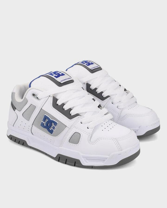 Image of Sneakers. Product name - DC Shoes Mens Stag Sneakers White/Blue/Grey in White/Blue/Grey colour by brand - DC Shoes