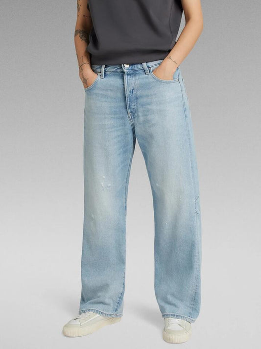 Image of a model wearing Denim. Productname: G-Star Bowey 3D Boyfriend Ankle in Sun Faded Ripped Blue Donau colour by brand - G-Star