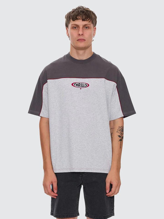 Image of a model wearing Tops. Productname: Thrills Shadowless Box Oversize Fit Tee in SNOW MARLE colour by brand - Thrills
