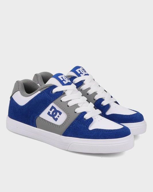Image of Shoes. Product name - DC Shoes Boys 8-16 Pure Skate Shoes White/Blue/Grey in White/Blue/Grey colour by brand - DC Shoes