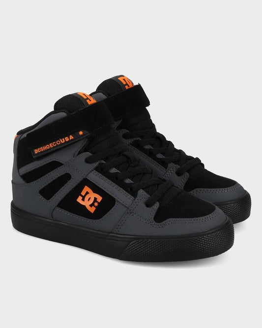 Image of Shoes. Productname: DC Shoes Boys 8-16 Pure High Tip Ev Skate Shoes Grey/Black/Orange - in Grey/Black/Orange colour by brand - DC Shoes
