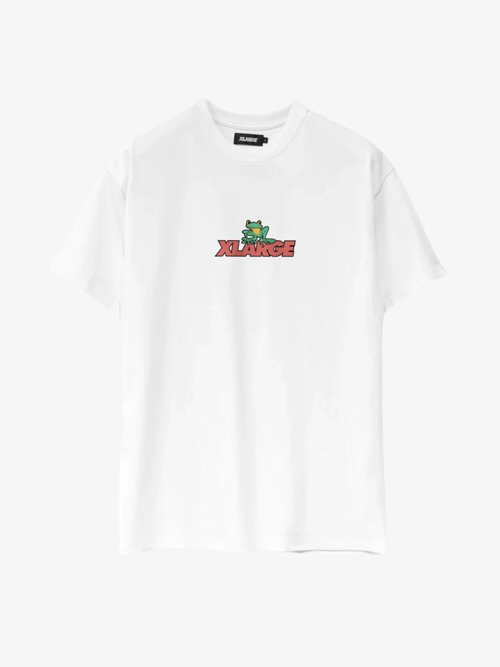 Image of a model wearing Tops. Productname: Xlarge Frog SS Tee in White colour by brand - Xlarge