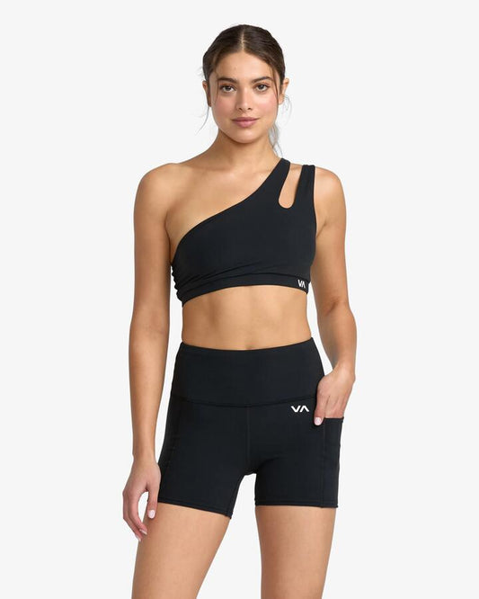 Image of a model wearing Shorts. Product name - RVCA Womens Va Essential Pocket Ii Sport Shorts Black in Black colour by brand - RVCA