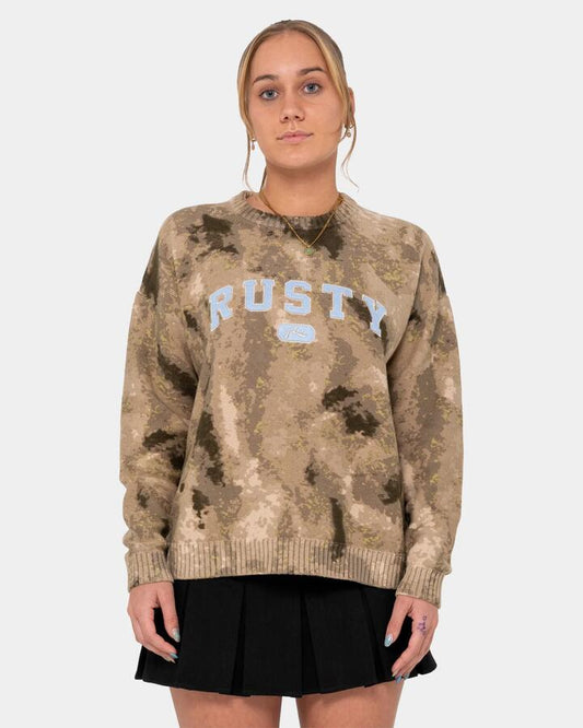 Image of Accessories. Productname: Rusty - Womens Camoozy Knitted Crew Neck - Camo - in Camo colour by brand - Rusty