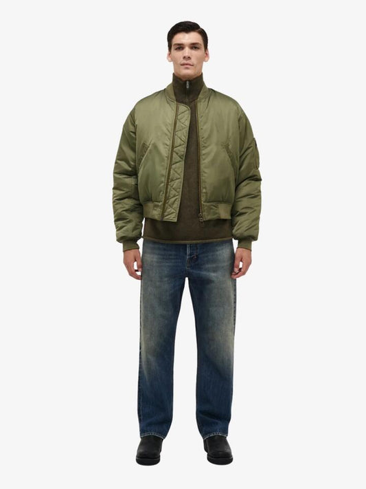 Image of a model wearing Outerwear. Productname: Neuw Bomber Jacket in MILITARY colour by brand - Neuw