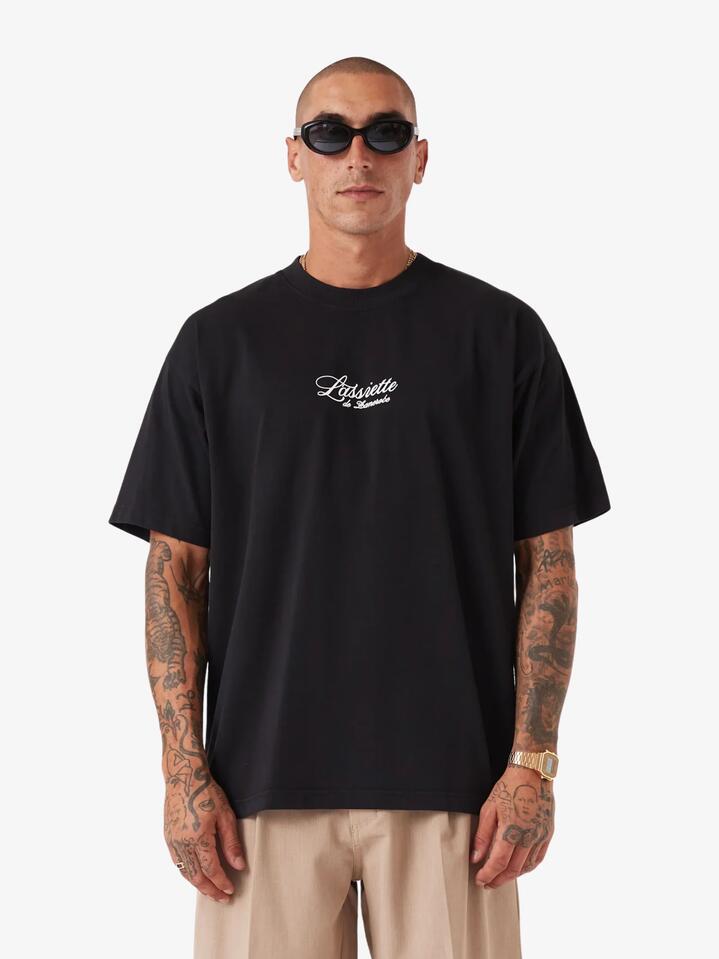 Image of a model wearing Tops. Productname: Zanerobe Lobster Tee in BLACK colour by brand - Zanerobe