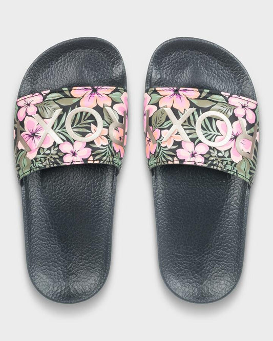Image of Sandals. Product name - Roxy Girls 8-16 Rg Viva Stmp Ii Thongs Black Multi in Black Multi colour by brand - Roxy