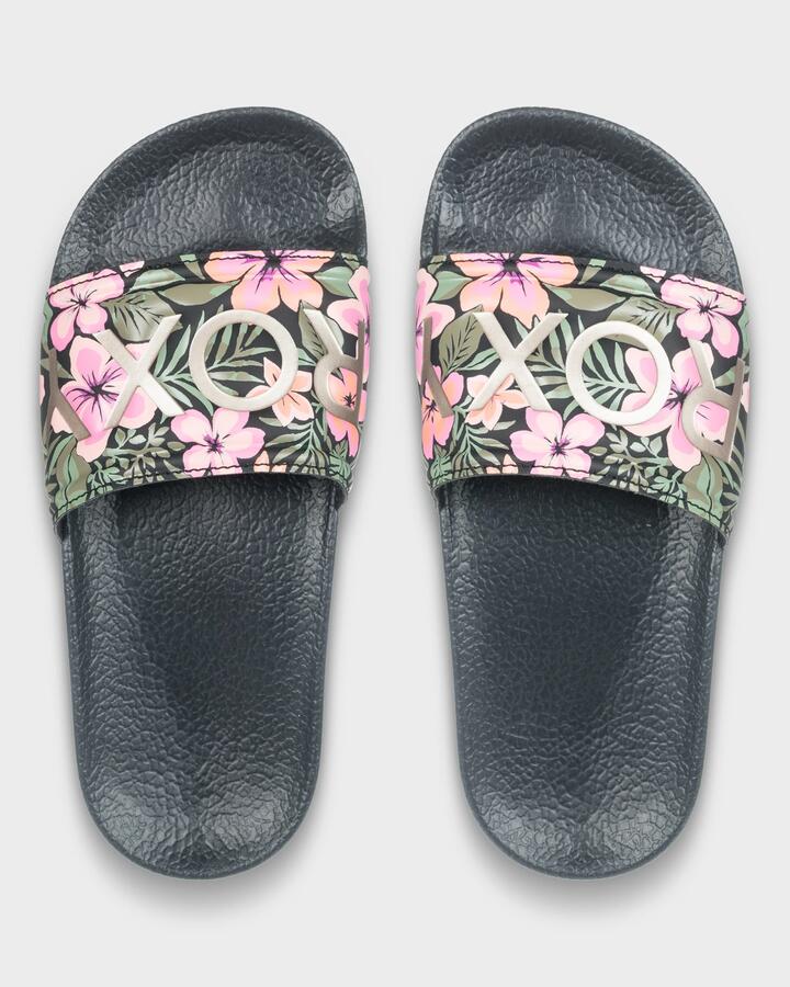 Image of Sandals. Product name - Roxy Girls 8-16 Rg Viva Stmp Ii Thongs Black Multi in Black Multi colour by brand - Roxy