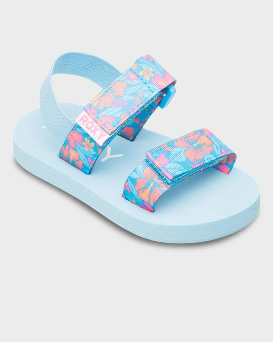 Image of Slippers. Product name - Roxy Girls 2-7 Tw Rozy Cage Slides Sky Blue in Sky Blue colour by brand - Roxy