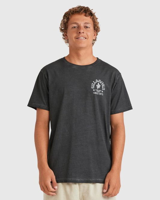 Image of a model wearing Tops. Productname: Billabong - Mens Big Wave Shaz T-Shirt - Black - in Black colour by brand - Billabong