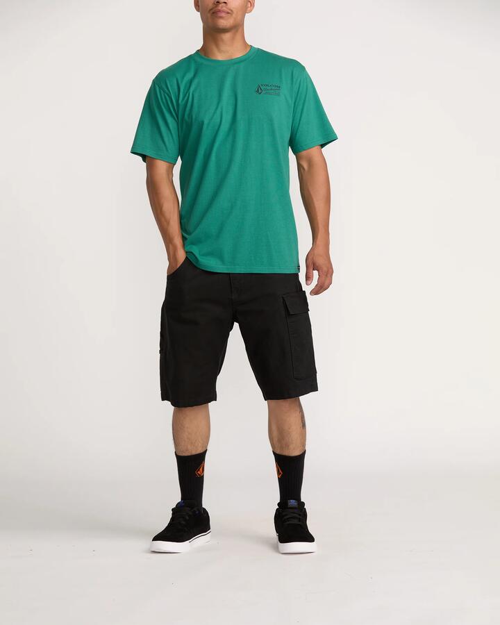 Image of a model wearing Shorts. Product name - Volcom Mens Caliper Ii Carpenter Shorts Black in Black colour by brand - Volcom