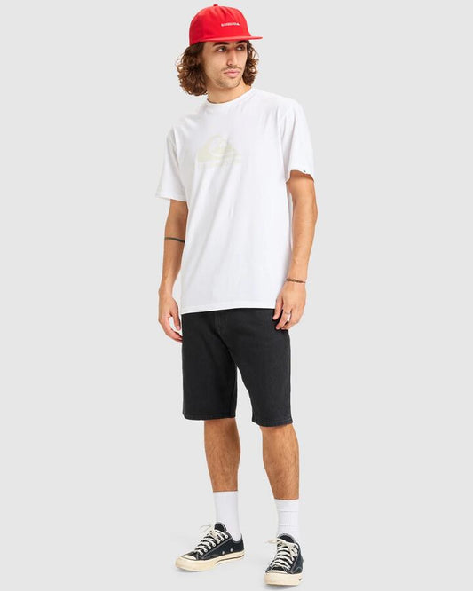 Image of a model wearing Shorts. Productname: Quiksilver - Mens Aqua Cult 20" Denim Shorts - Black - in Black colour by brand - Quiksilver