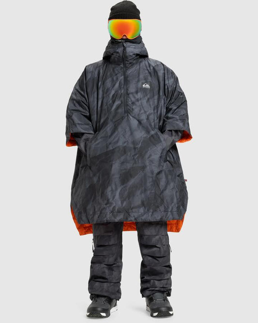 Image of a model wearing Outerwear. Productname: Quiksilver - Mens Travis Rice Technical Poncho Ski Jacket - Tr Black Paper - in Tr Black Paper colour by brand - Quiksilver