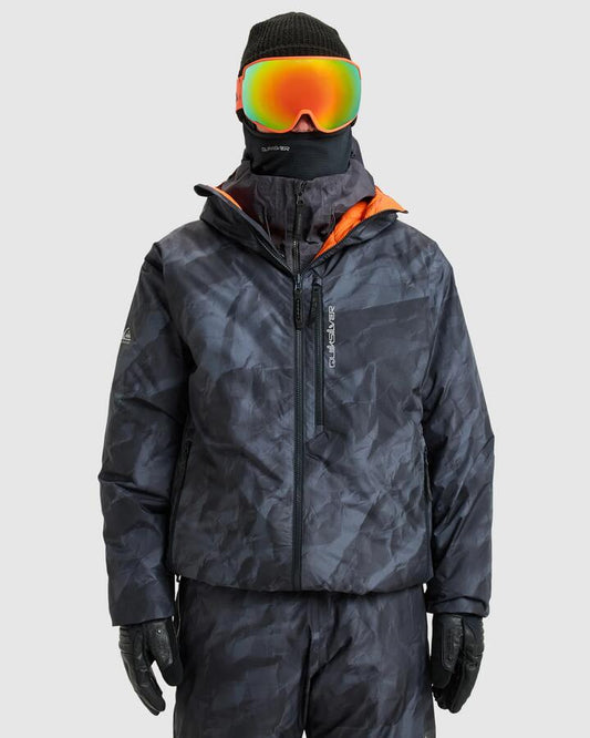 Image of a model wearing Outerwear. Productname: Quiksilver - Mens Travis Rice Expedition Ski Jacket - Tr Black Paper - in Tr Black Paper colour by brand - Quiksilver
