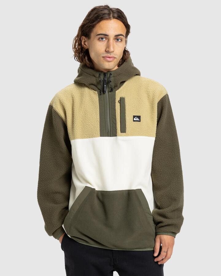 Image of a model wearing Outerwear. Productname: Quiksilver - Mens Ocean View Mix Up Pullover Hoodie - Grape Leaf - in Grape Leaf colour by brand - Quiksilver